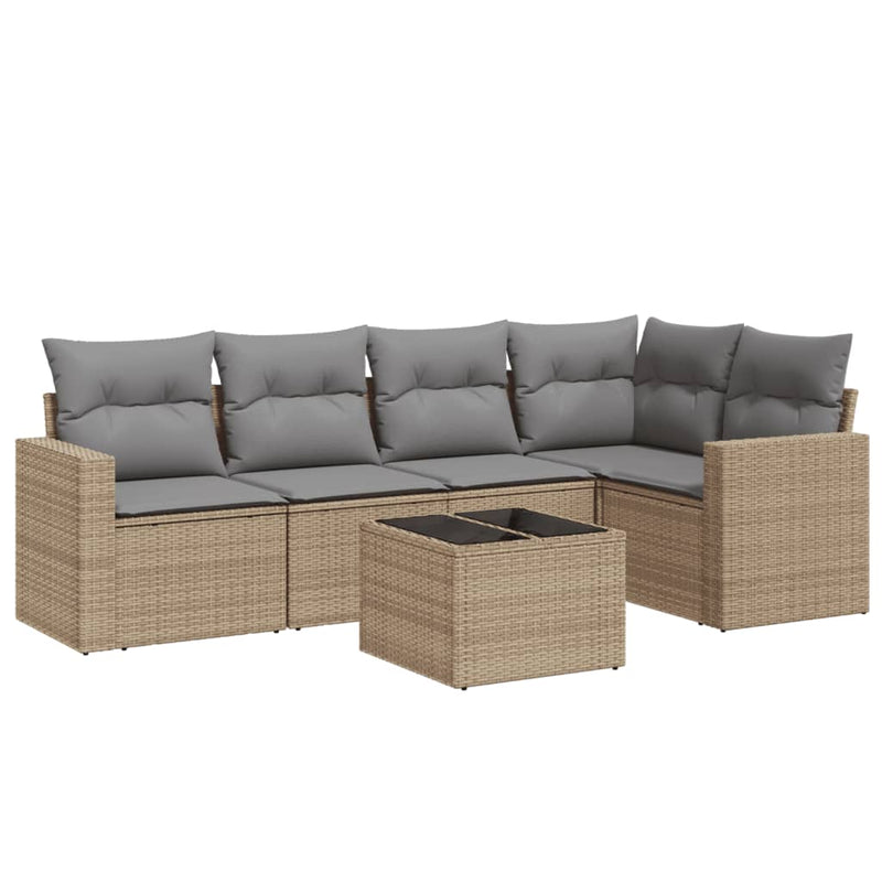 6 Piece Garden Sofa Set with Cushions Beige Poly Rattan