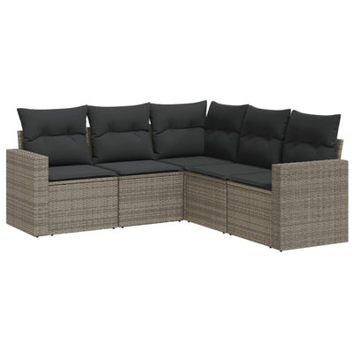 5 Piece Garden Sofa Set with Cushions Grey Poly Rattan