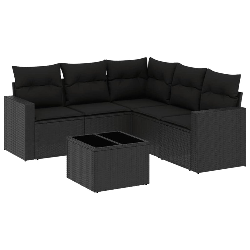 6 Piece Garden Sofa Set with Cushions Black Poly Rattan