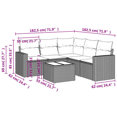 6 Piece Garden Sofa Set with Cushions Grey Poly Rattan