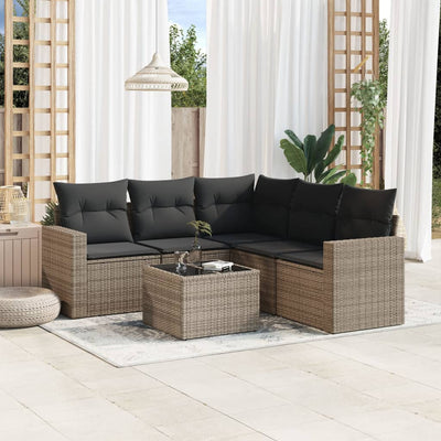 6 Piece Garden Sofa Set with Cushions Grey Poly Rattan