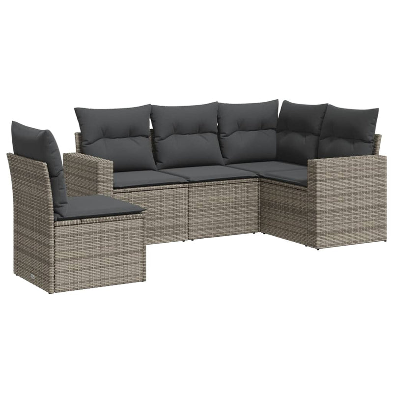 5 Piece Garden Sofa Set with Cushions Grey Poly Rattan