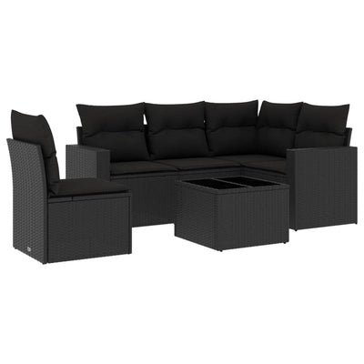 6 Piece Garden Sofa Set with Cushions Black Poly Rattan