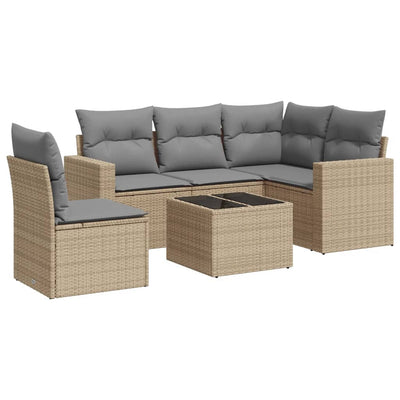 6 Piece Garden Sofa Set with Cushions Beige Poly Rattan