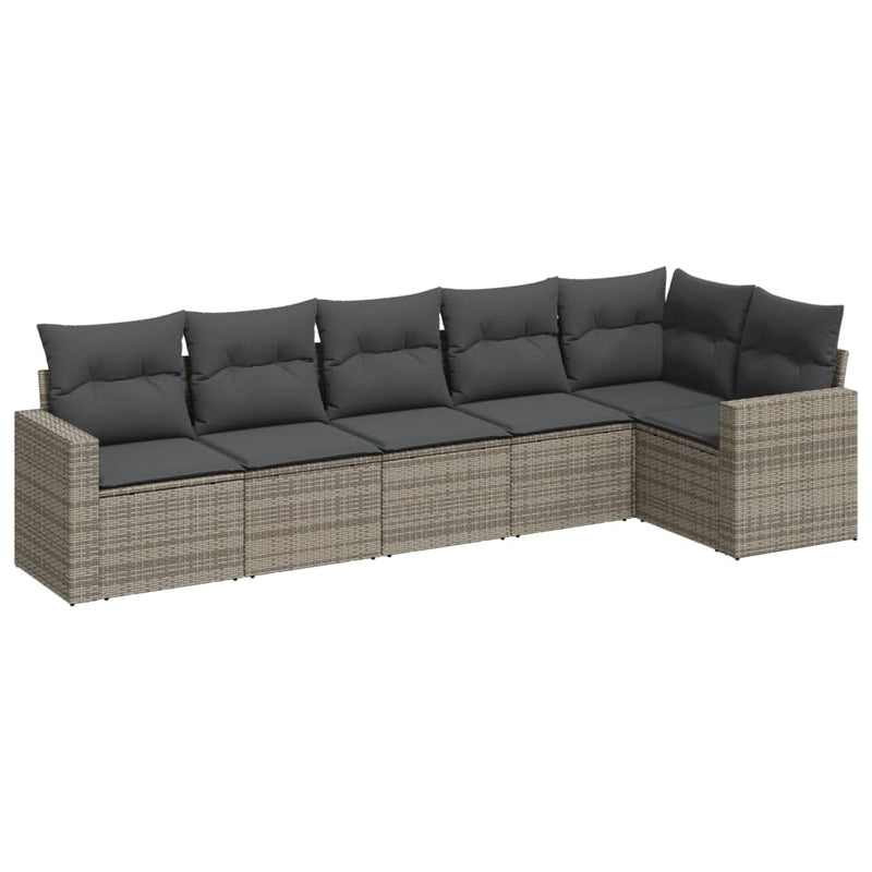 6 Piece Garden Sofa Set with Cushions Grey Poly Rattan