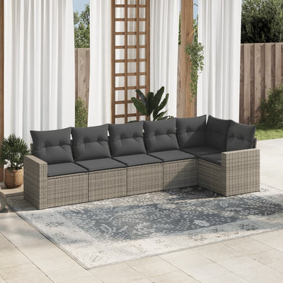 6 Piece Garden Sofa Set with Cushions Grey Poly Rattan