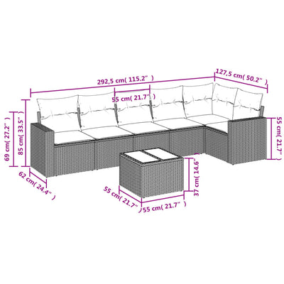 7 Piece Garden Sofa Set with Cushions Grey Poly Rattan