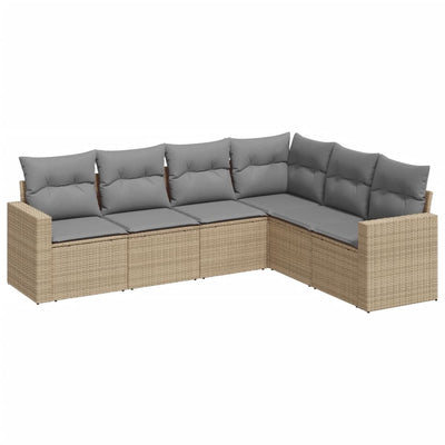 6 Piece Garden Sofa Set with Cushions Beige Poly Rattan