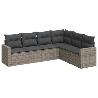 6 Piece Garden Sofa Set with Cushions Grey Poly Rattan