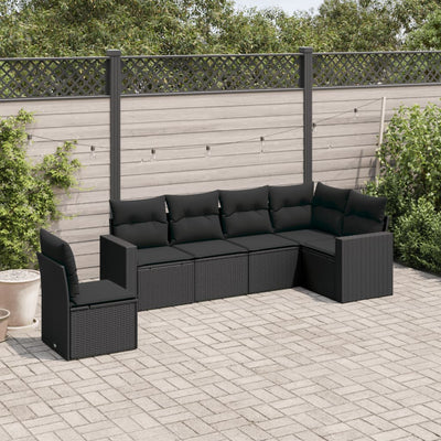 6 Piece Garden Sofa Set with Cushions Black Poly Rattan