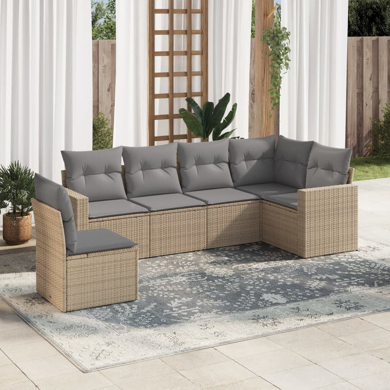 6 Piece Garden Sofa Set with Cushions Beige Poly Rattan