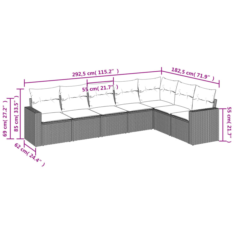 7 Piece Garden Sofa Set with Cushions Grey Poly Rattan