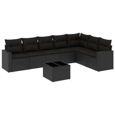 8 Piece Garden Sofa Set with Cushions Black Poly Rattan