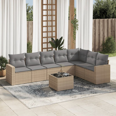 8 Piece Garden Sofa Set with Cushions Beige Poly Rattan