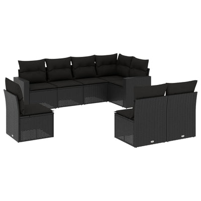 8 Piece Garden Sofa Set with Cushions Black Poly Rattan