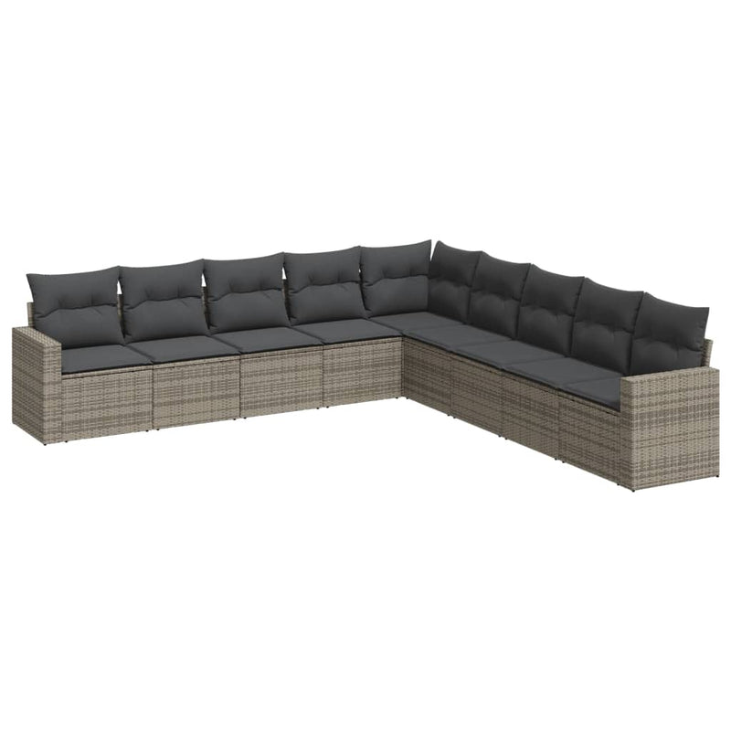 9 Piece Garden Sofa Set with Cushions Grey Poly Rattan