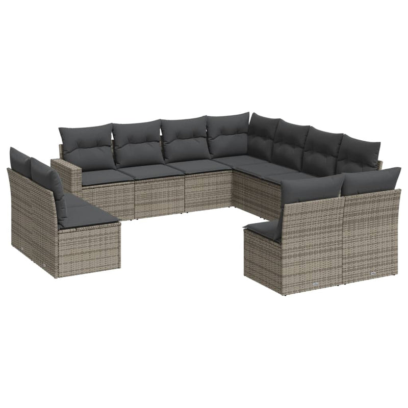 11 Piece Garden Sofa Set with Cushions Grey Poly Rattan