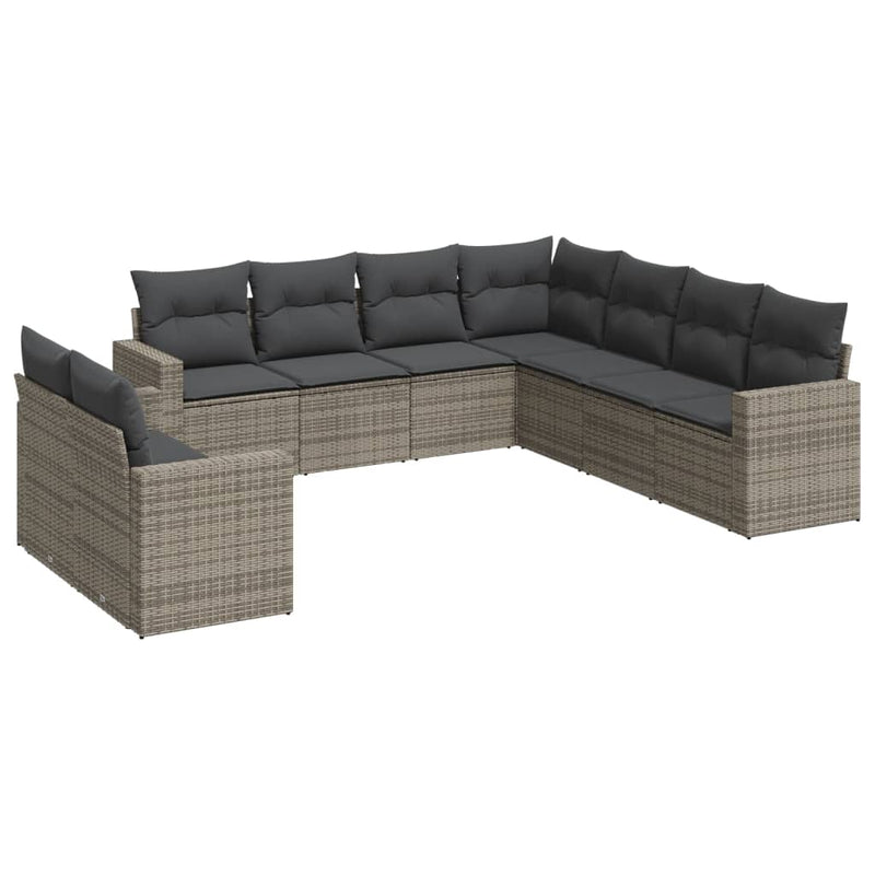 9 Piece Garden Sofa Set with Cushions Grey Poly Rattan