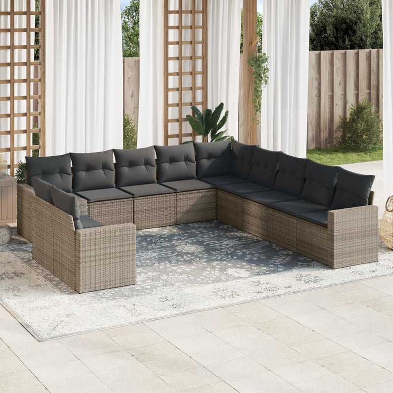 11 Piece Garden Sofa Set with Cushions Grey Poly Rattan