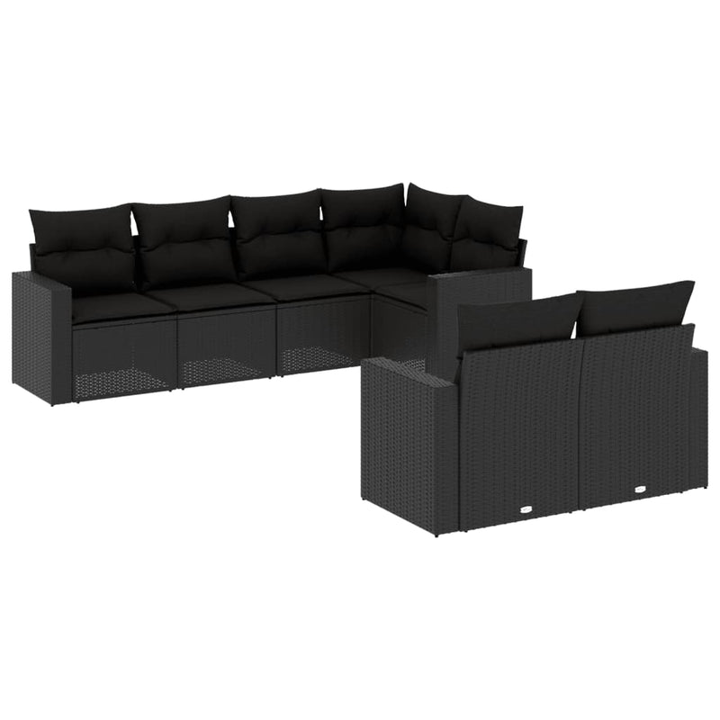 7 Piece Garden Sofa Set with Cushions Black Poly Rattan