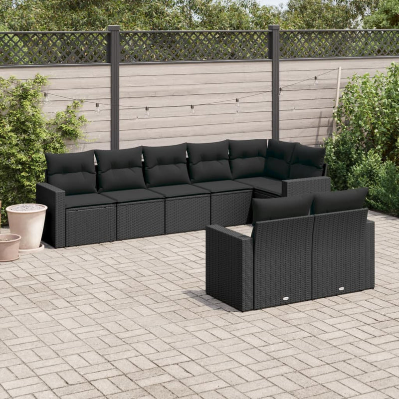 8 Piece Garden Sofa Set with Cushions Black Poly Rattan