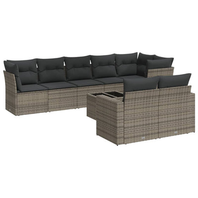 9 Piece Garden Sofa Set with Cushions Grey Poly Rattan