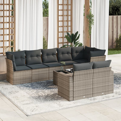 9 Piece Garden Sofa Set with Cushions Grey Poly Rattan