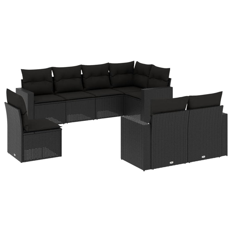 8 Piece Garden Sofa Set with Cushions Black Poly Rattan