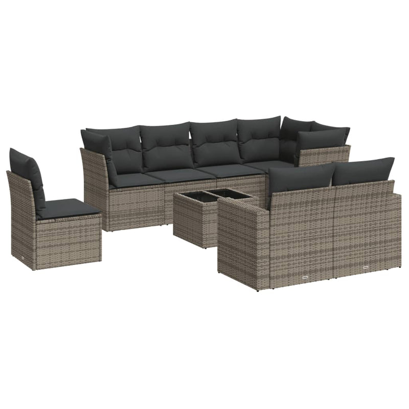 9 Piece Garden Sofa Set with Cushions Grey Poly Rattan