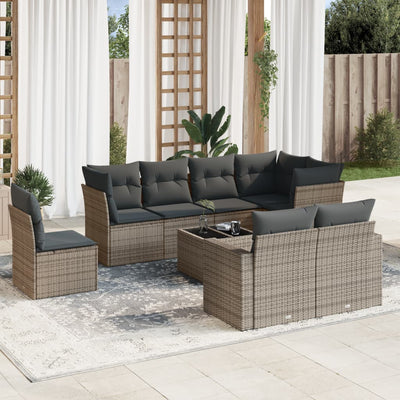 9 Piece Garden Sofa Set with Cushions Grey Poly Rattan