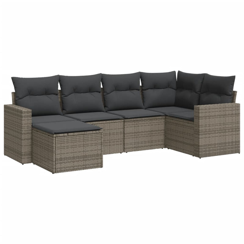 6 Piece Garden Sofa Set with Cushions Grey Poly Rattan