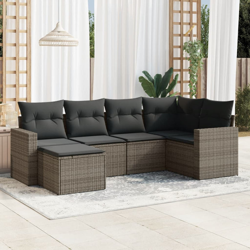 6 Piece Garden Sofa Set with Cushions Grey Poly Rattan