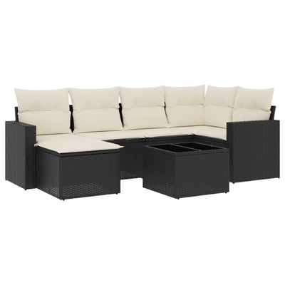 7 Piece Garden Sofa Set with Cushions Black Poly Rattan