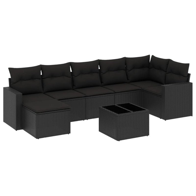 8 Piece Garden Sofa Set with Cushions Black Poly Rattan