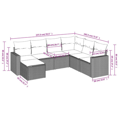 7 Piece Garden Sofa Set with Cushions Grey Poly Rattan