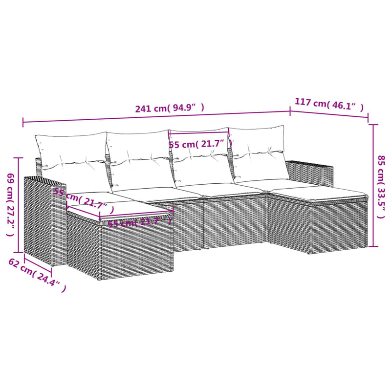 6 Piece Garden Sofa Set with Cushions Grey Poly Rattan