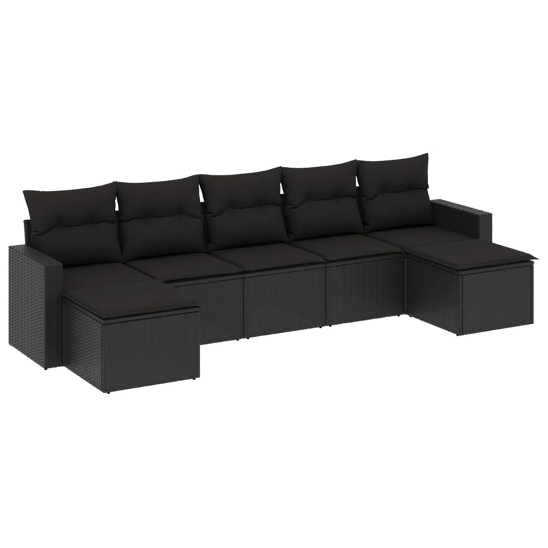 7 Piece Garden Sofa Set with Cushions Black Poly Rattan