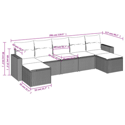 7 Piece Garden Sofa Set with Cushions Grey Poly Rattan