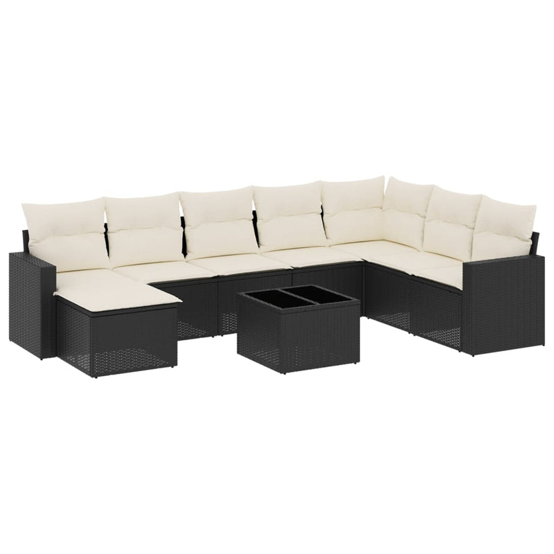 9 Piece Garden Sofa Set with Cushions Black Poly Rattan