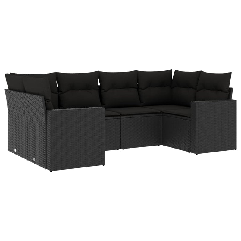 6 Piece Garden Sofa Set with Cushions Black Poly Rattan