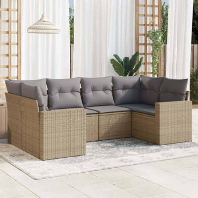 6 Piece Garden Sofa Set with Cushions Beige Poly Rattan