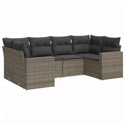 6 Piece Garden Sofa Set with Cushions Grey Poly Rattan