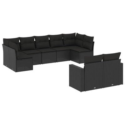 9 Piece Garden Sofa Set with Cushions Black Poly Rattan