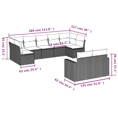 9 Piece Garden Sofa Set with Cushions Grey Poly Rattan