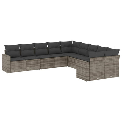 10 Piece Garden Sofa Set with Cushions Grey Poly Rattan