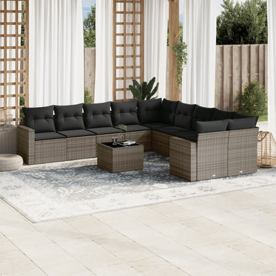 11 Piece Garden Sofa Set with Cushions Grey Poly Rattan