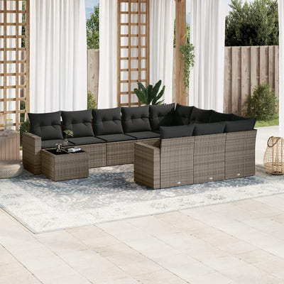 11 Piece Garden Sofa Set with Cushions Grey Poly Rattan