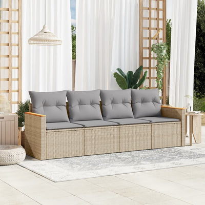 4 Piece Garden Sofa Set with Cushions Mix Beige Poly Rattan