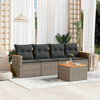 5 Piece Garden Sofa Set with Cushions Grey Poly Rattan