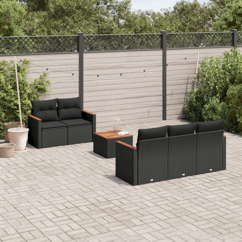 6 Piece Garden Sofa Set with Cushions Black Poly Rattan